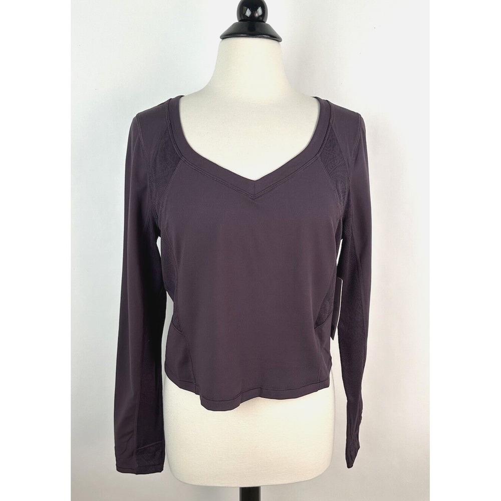 NWT Athleta Shanti Lace Top Plus 1X 16W 18W Deep Crocus Violet Fitted Crop Scoop - Picture 4 of 16